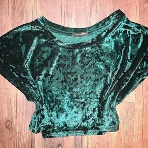 Fashion Nova Emerald Crushed Velvet Boxy Crop Top Size L
